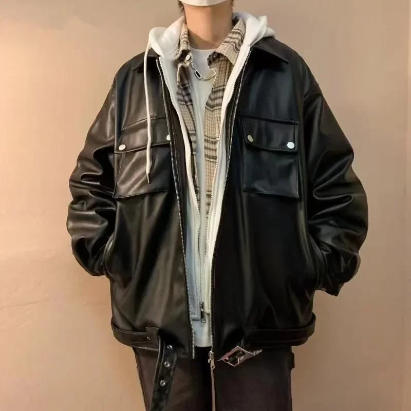 【GROVE】 GROSS LEATHER JACKET /追跡付 Oversized Men's Leather Jackets VIntage Hooded Jackets Faux