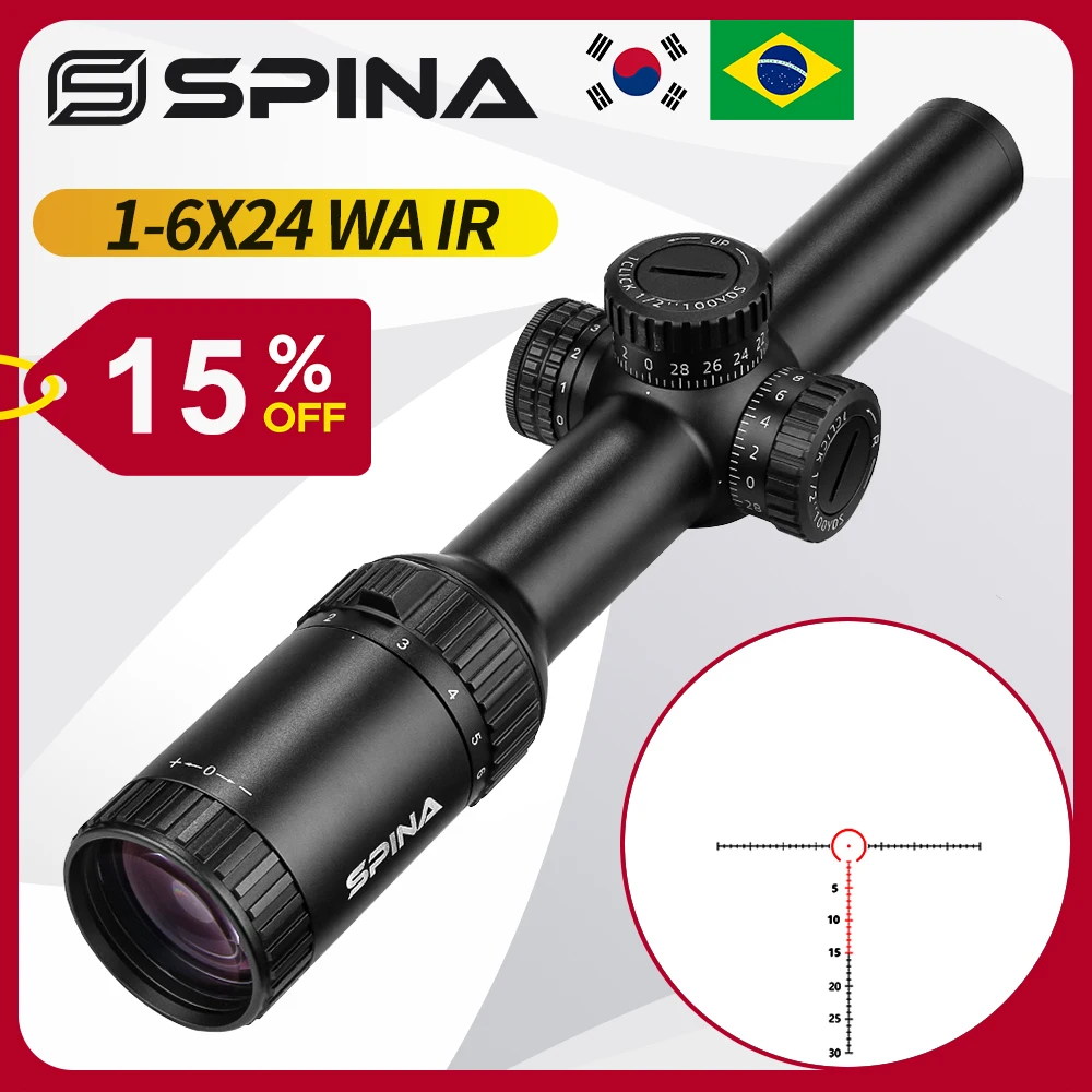 

SPINA Optics 1-6x24 IR Hunting Riflescope Compact With Dual QD Scope Mount Red Green Illuminated For Outdoor Tactical Shooting