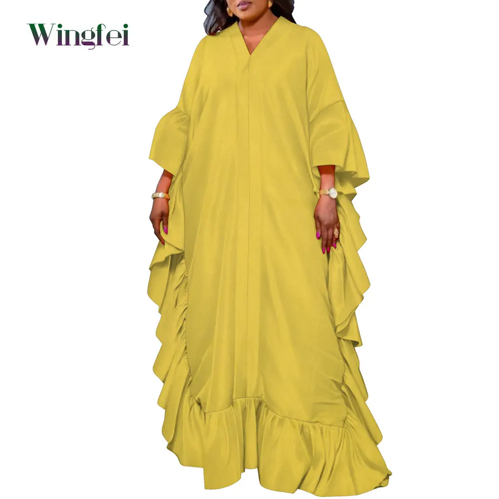 

Kaftan Dresses for Women Fancy Plus Size Ruffles Cover Ups Pure Color Gown Maxi Long Caftan Kimono Beach Casual Dress WY10521