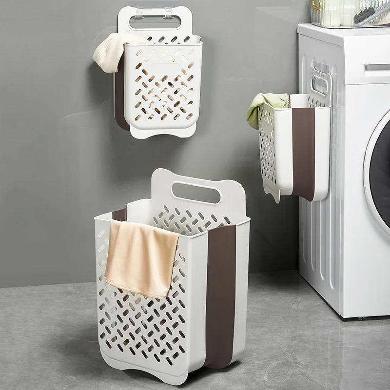 

Bathroom Folding Dirty Clothes Storage Basket Wall Mounted Hanging Portable Punch-Free Clothes Bucket Organizer Laundry Basket