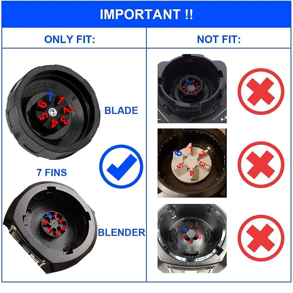 7 Fins Extractor Blade Assembly with Rubber Gasket Compatible with Nurti Ninja Blenders Auto iQ BL480 BL482 BL642 BL682 NN102 2