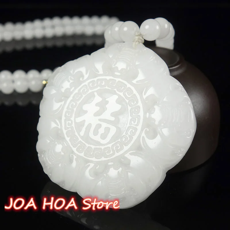

Wufu Linmen Pendant Fine Natural Xinjiang Hetian White Golden Silk Jade Sweater Chain Bead String Necklace Quality Jewelry