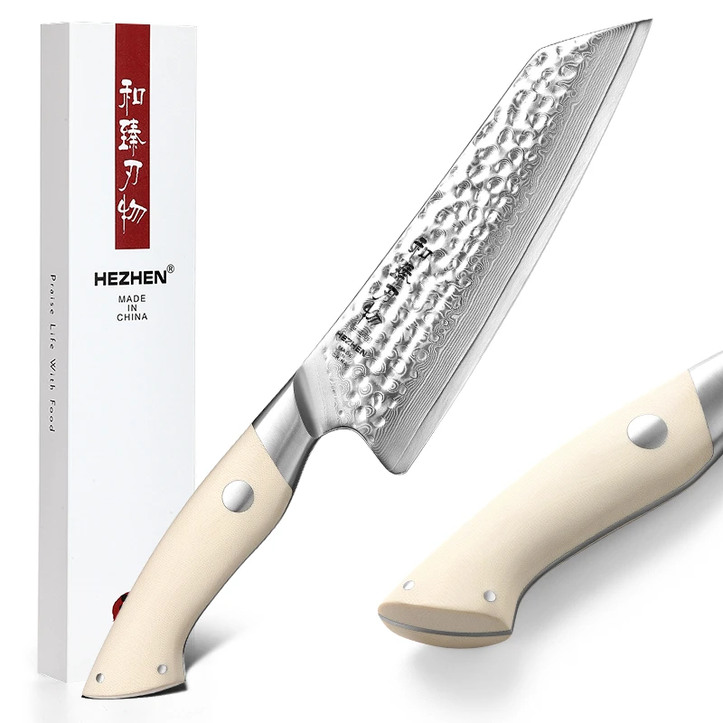 HEZHEN 7 Inch Santoku Knife Damascus Steel Kitchen Knife Cooking