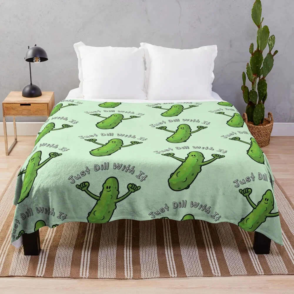 

Just Dill With It Funny Cartoon Pickle Throw Blanket Picnic Flannel Blankets