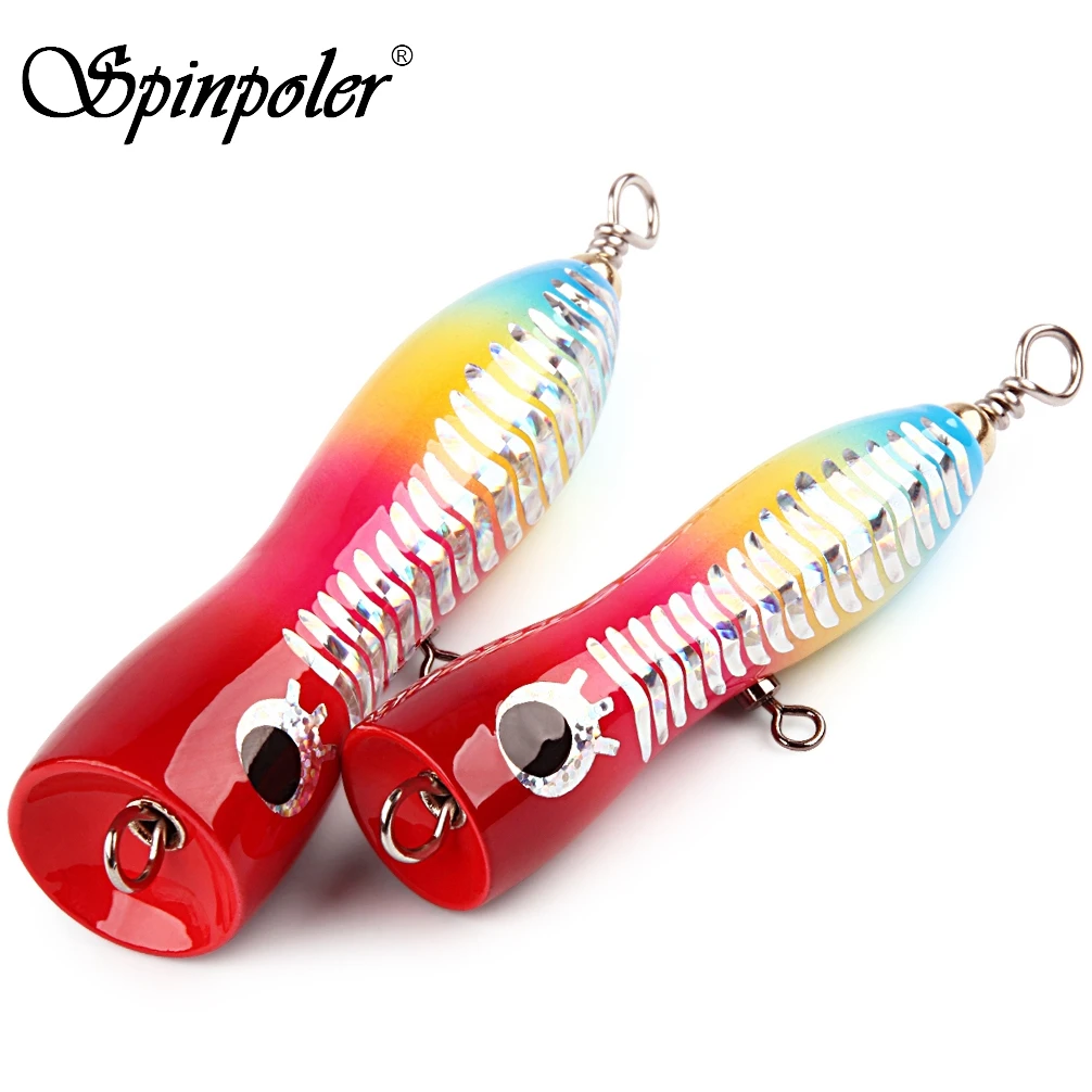 Spinpoler 8cm 10cm Wooden Popper Trolling Bait Boat Fishing Lure GT
