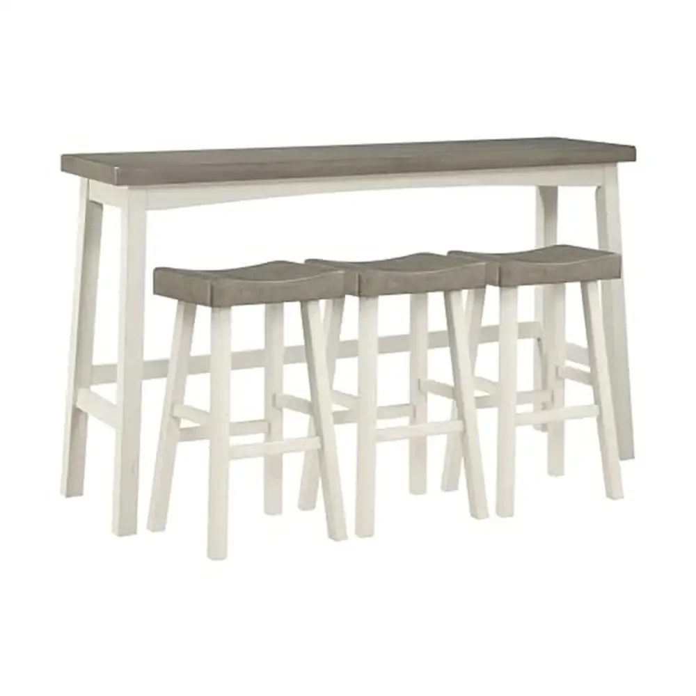 3-Piece Kitchen Island Table with 3 Saddle Bar Stools Wood Dining Set Breakfast Nook White/Coffee Color 2