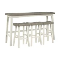 3-Piece Kitchen Island Table with 3 Saddle Bar Stools Wood Dining Set Breakfast Nook White/Coffee Color 2