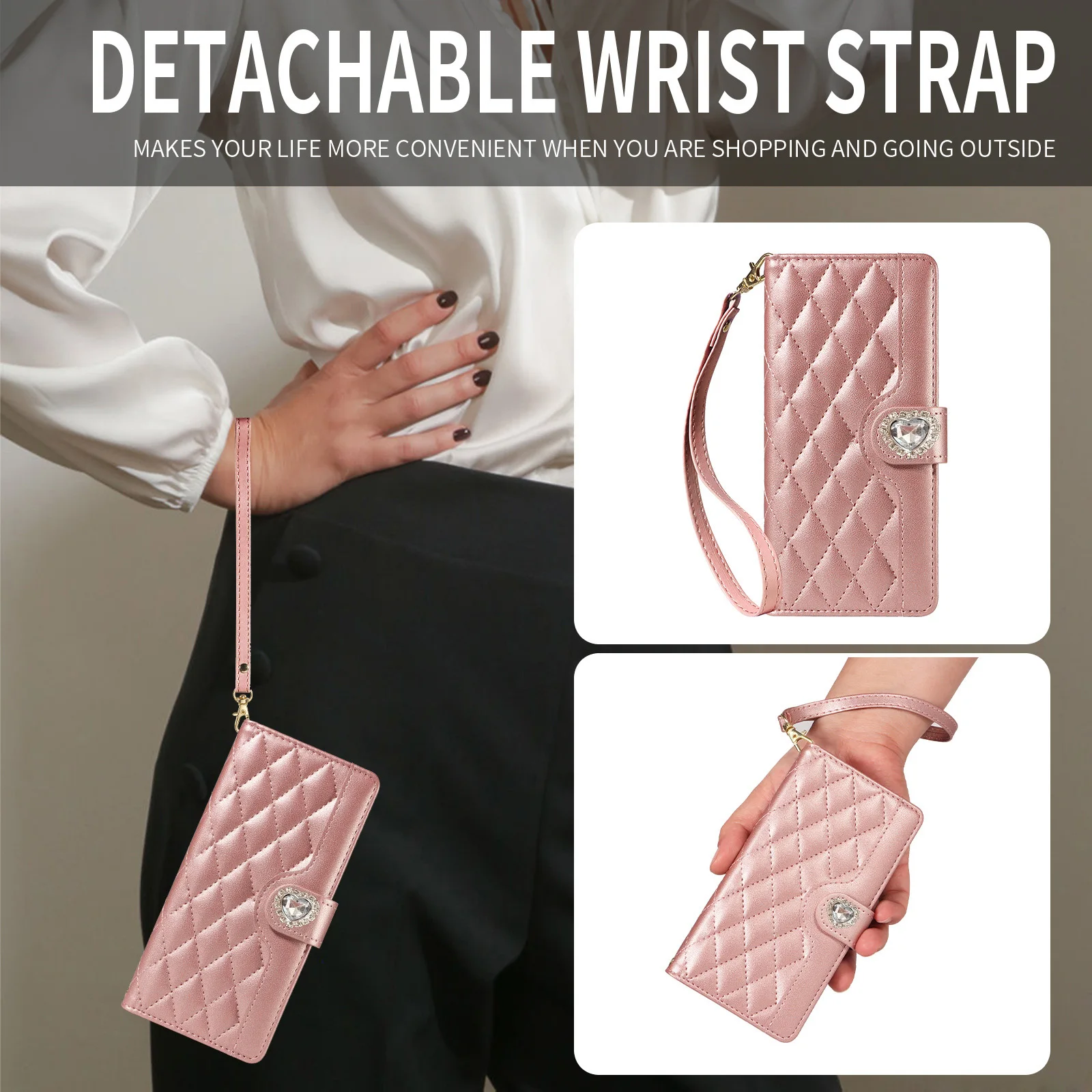 Crossbody Flip Case for Redmi 14C 14R 13C 13 12 11A 10C 10X 10 9C 9A 9 A5 A4 A3 Diamond Leather 3 Cards Wrist Strap Wallet Cover