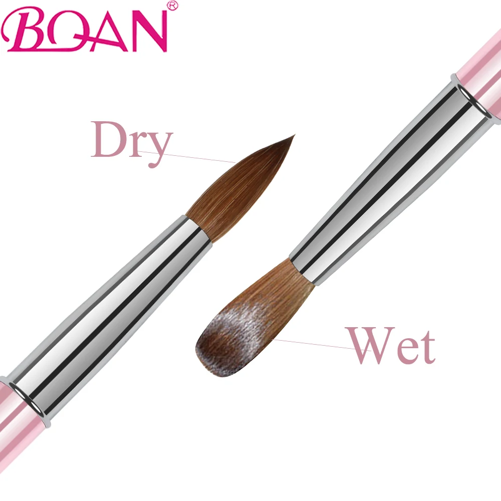 BQAN Size#2-8 Kolinsky Nail Brush Kolinsky Sable Acrylic Nail Brush Crimped With Cap Pink Handle Manicure Sculpting Nails Tool 2