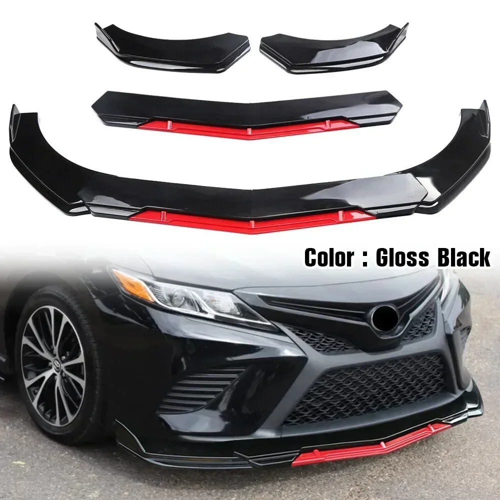 Car Sharp Gloss Black Red Tongue Front Bumper Lip Chin Spoiler Splitter Diffuser Body Kit Trim Air Dam Protector Universal Most