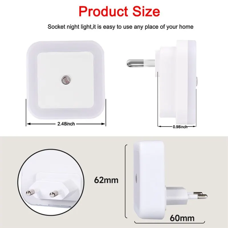 LED Night Light Wireless LED Night Light Mini EU Plug Light Control Sensor Children's Room Children's Bedroom Decoration Midnight Tricolor