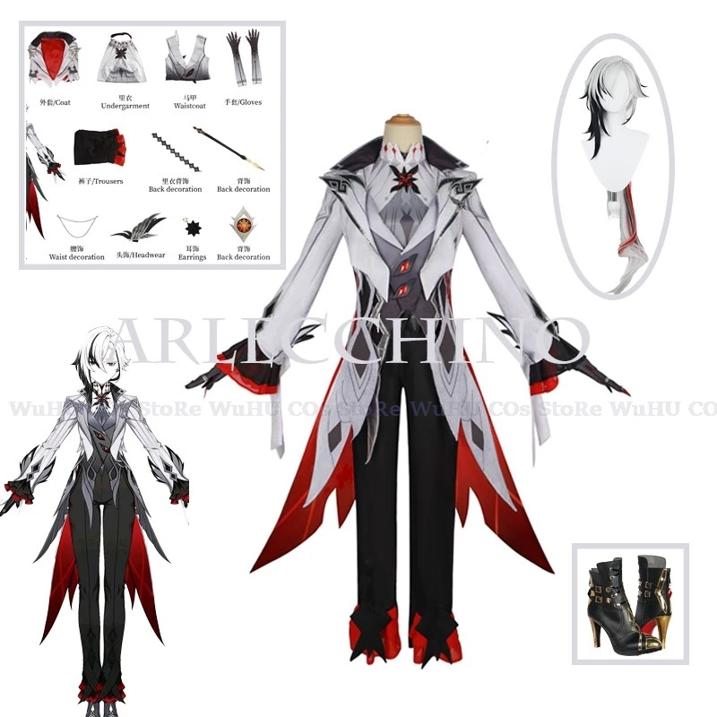 

Genshin Impact Arlecchino The Knave Cosplay Costume Full Set Wig Eleven Fatui Harbingers Outfit Uniform Halloween Carnival Party