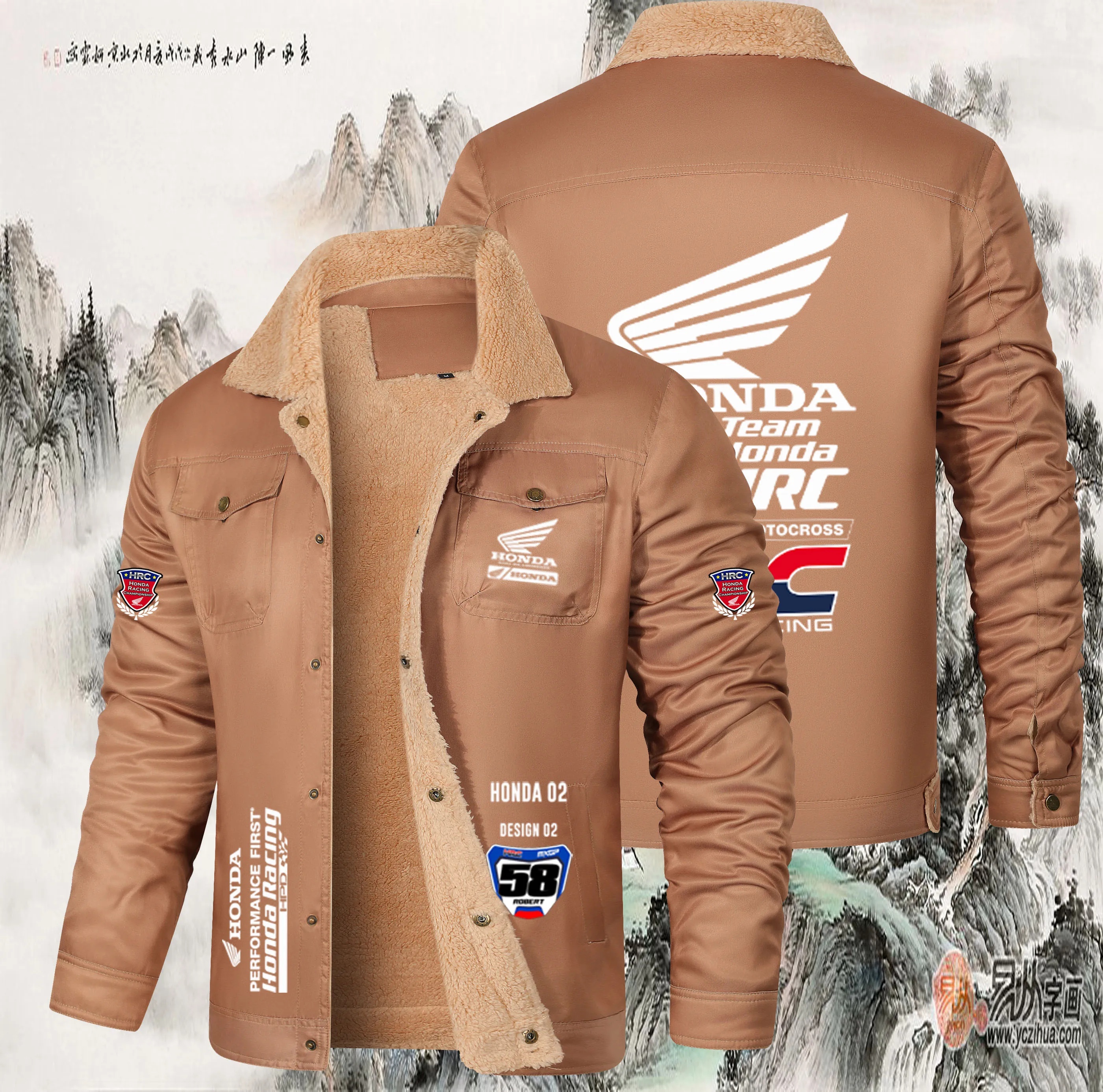 Veste d'échauffement épaisse en coton pour homme avec logo moto Honda