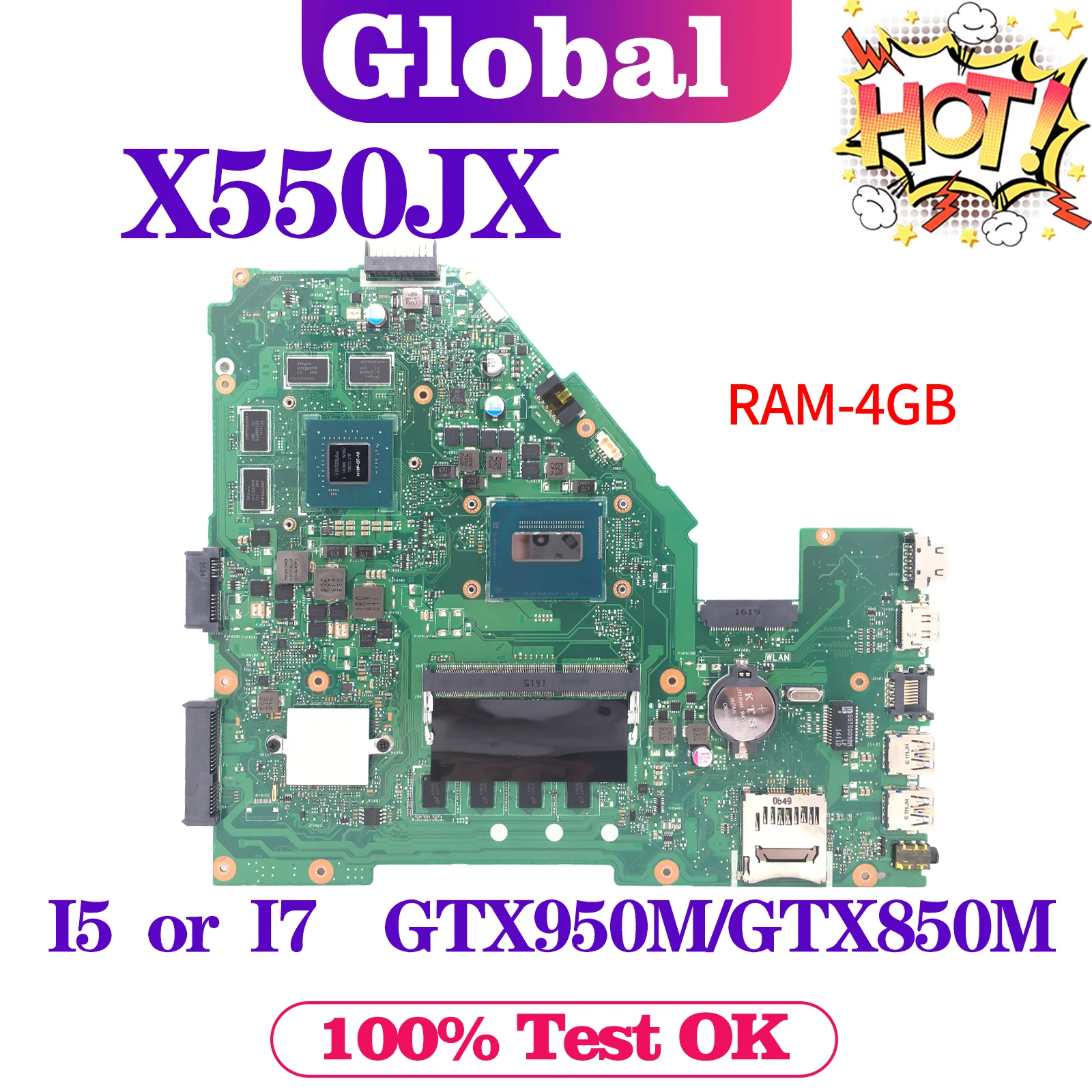

KEFU FX50J Mainboard X550JF X550JD X550JK A550J X550J W50J X550JX K550J Laptop Motherboard I5 I7 4GB-RAM GTX950M/GTX850M/GT820