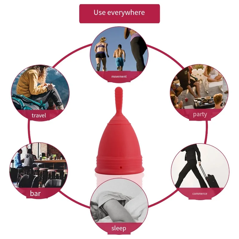 Soft Silicone Menstrual Cup Reusable Period Cup Long Handled Copa Menstrual Woman Period