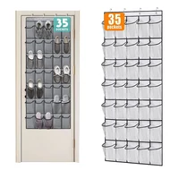 35 Pockets Over the Door Shoe Organizer Large Mesh Pockets With 4 Hooks Transparent Fabric Shoe Rack Storage Bag For Bedroom 1