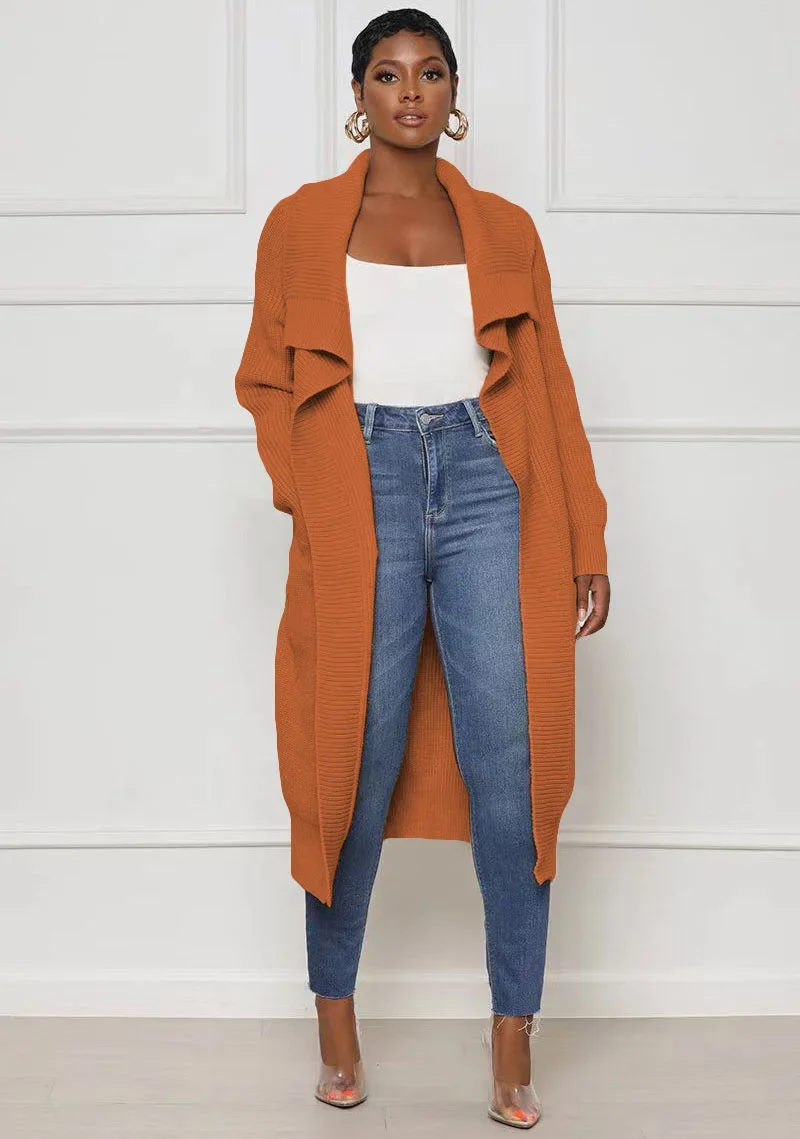 

WUHE Vintage Knit Ribbed Open Stitch Turn-down Collar Long Sleeve Oversized Sweater Cardigan Thick Warm 2022 Women Sweaters