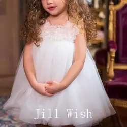 Jill Wish Luxury Dubai White Girl Dress Flowers Princess Baby Kids Wedding Birthday Party Evening Prom Gown Communion 2024 J192