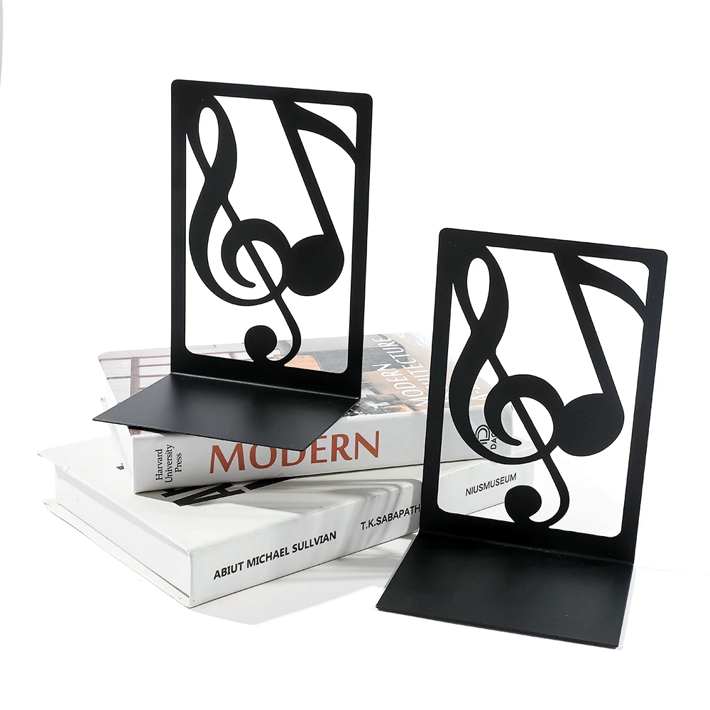 Book Organizer Book Holder Book Stand Book Terminal 2 Pcs Iron Musical Note Bookends File Organizer Bookshelf Reading Hollow Out Metal Stand Desktop Holders