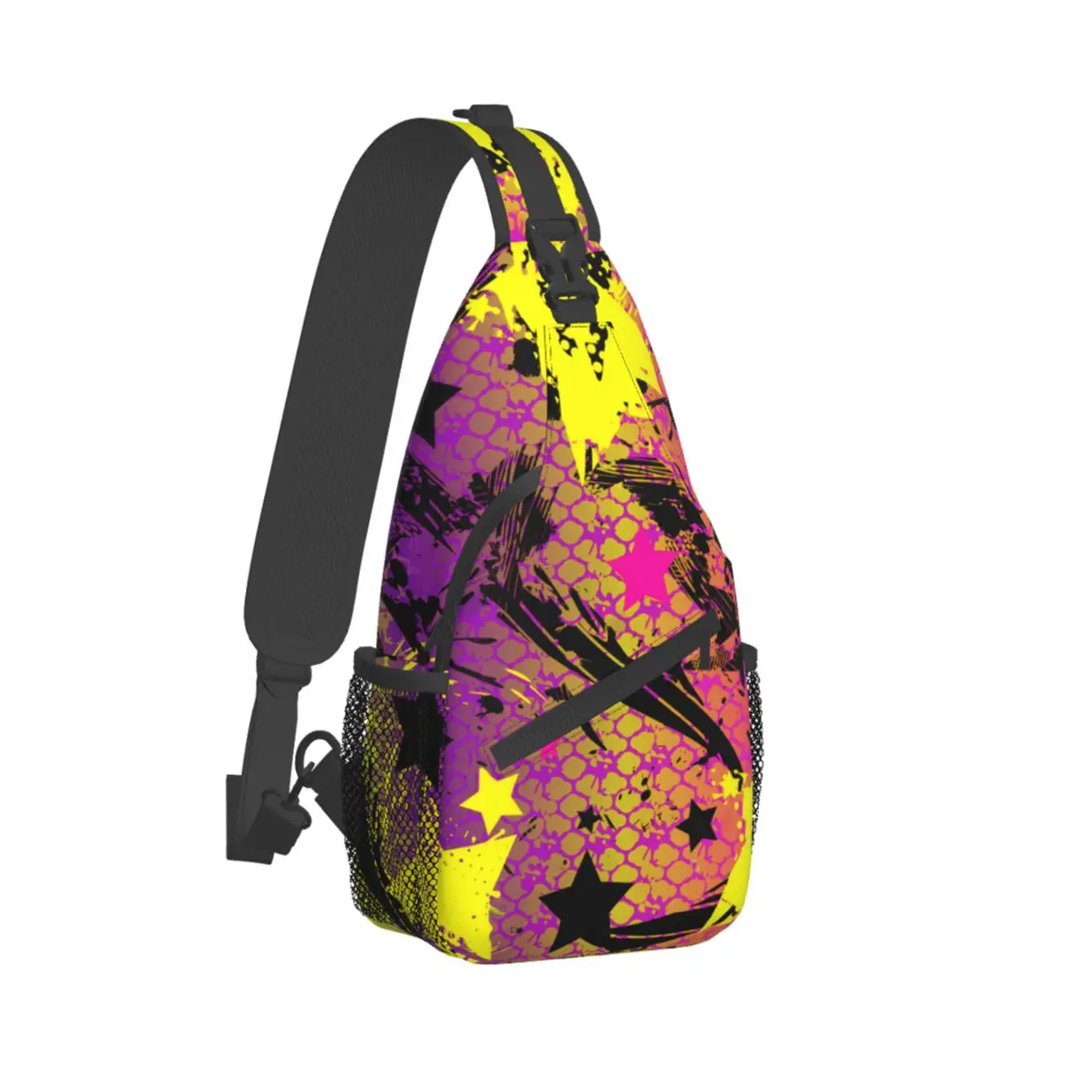 

Bright Neon Colors With Stars Crossbody Chest Bags Neon Pattern Pockets Travel Pack Messenger Sports Teens Shoulder Bag Unisex