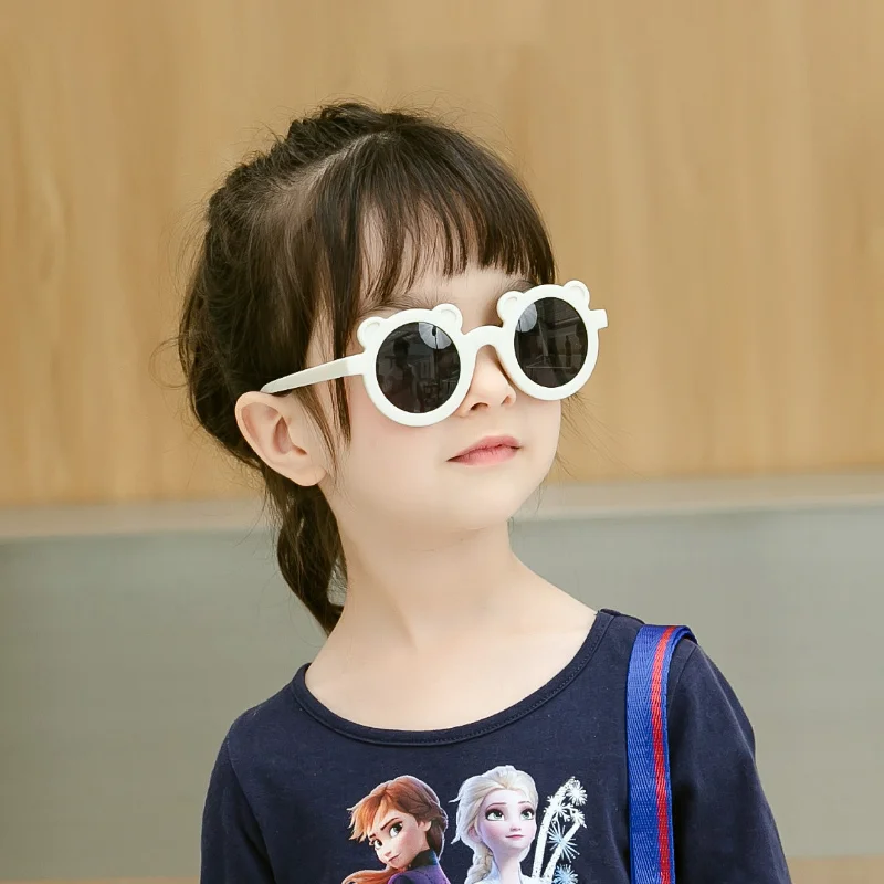 

2023 Boy Girl Cute Cartoon Bear Shape Fashion Round Sunglasses Children Vintage Sunglasses UV Protection Classic Kids Eyewear