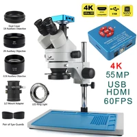 3.5X-90X Continuous Zoom Stereo Trinocular Microscope + 0.5X 2X Auxiliary Objective Lens 48mp 55mp 4K HDMI USB Microscope Camera 1