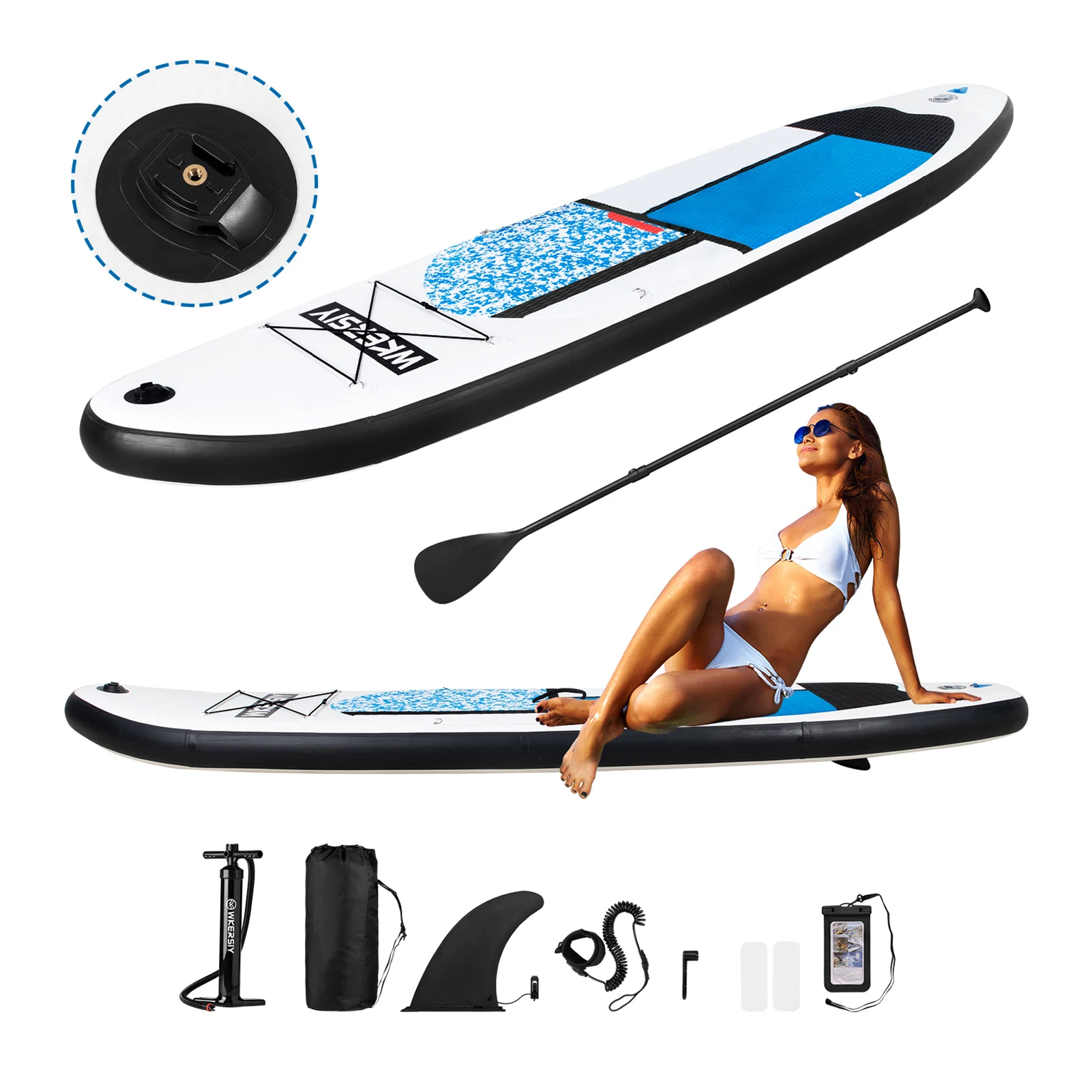 SUP-aufblasbare Surfbrett-Paddelbrett-Stand Up-Surfboard-Set mit Luftpumpe mit allen Extras wie Tragetasche, Fusskordel 4