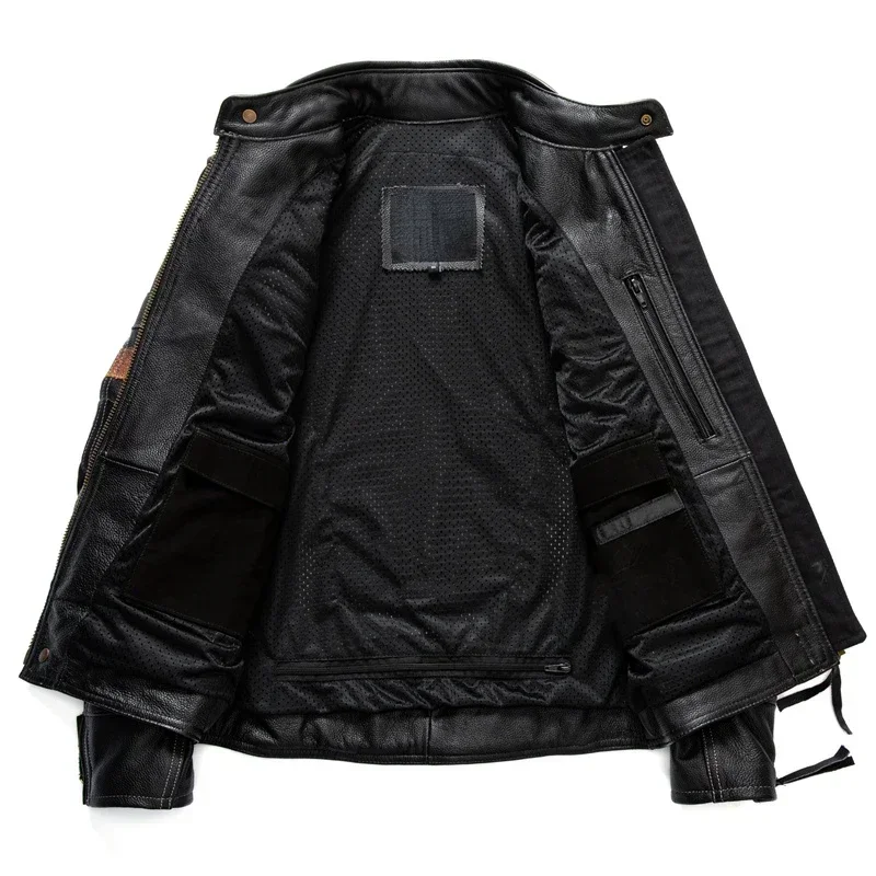 2025 first-layer cowhide, genuine leather jacket, stand-up collar trendy jacket, protective rider 5