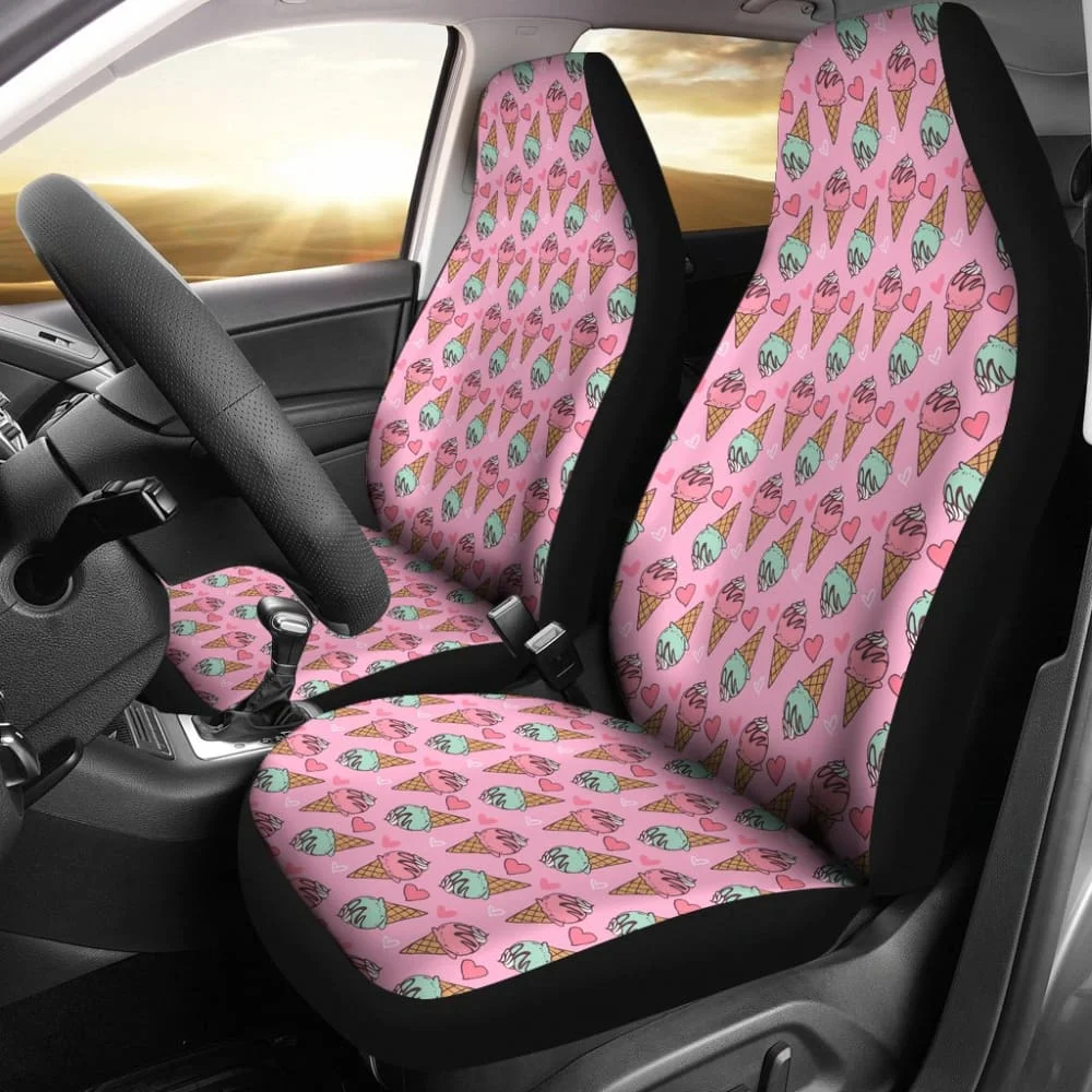 

Cute Ice Cream Pattern Car Seat Covers 211703,Pack of 2 Universal Front Seat Protective Cover