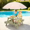 4 In 1 Kids Sand Water Table With Removable Weatherproof Umbrella Wooden Outdoor Picnic Table With 2 Covered Bins For Toddlers Sensory Table For Boys Girls