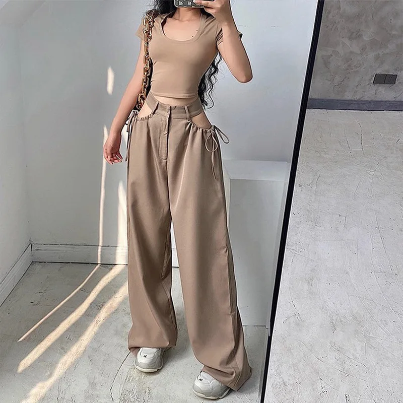 Women's Summer Straight High-waisted Casual Leggings Pants Thin Loose High-street Trouser All-match Style Harlan Pure Long Pants