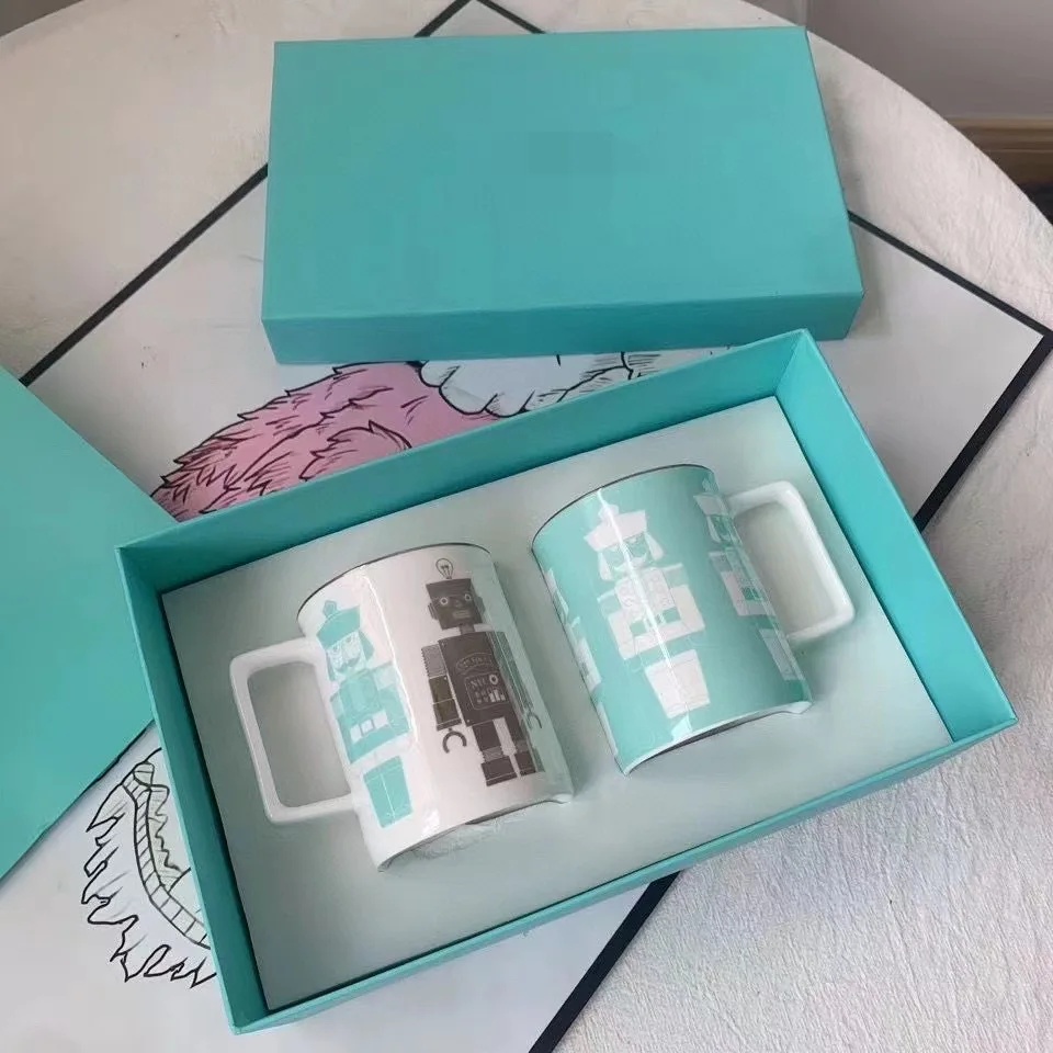 

2pcs The Nutcracker Ceramic Cup Mug Mint Blue Large-Capacity Water Cup Women's Top Luxury Brands Coffee Cup Christmas Gift Box