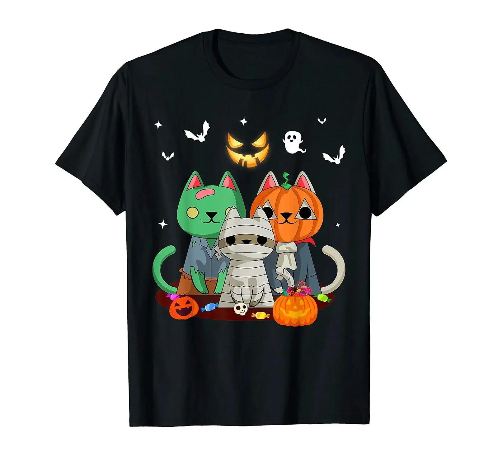 

Cute Cats Witch Pumpkin Halloween Cat Lovers Gift T-Shirt 100% Cotton O-Neck Summer Short Sleeve Casual Mens T-shirt Size S-3XL