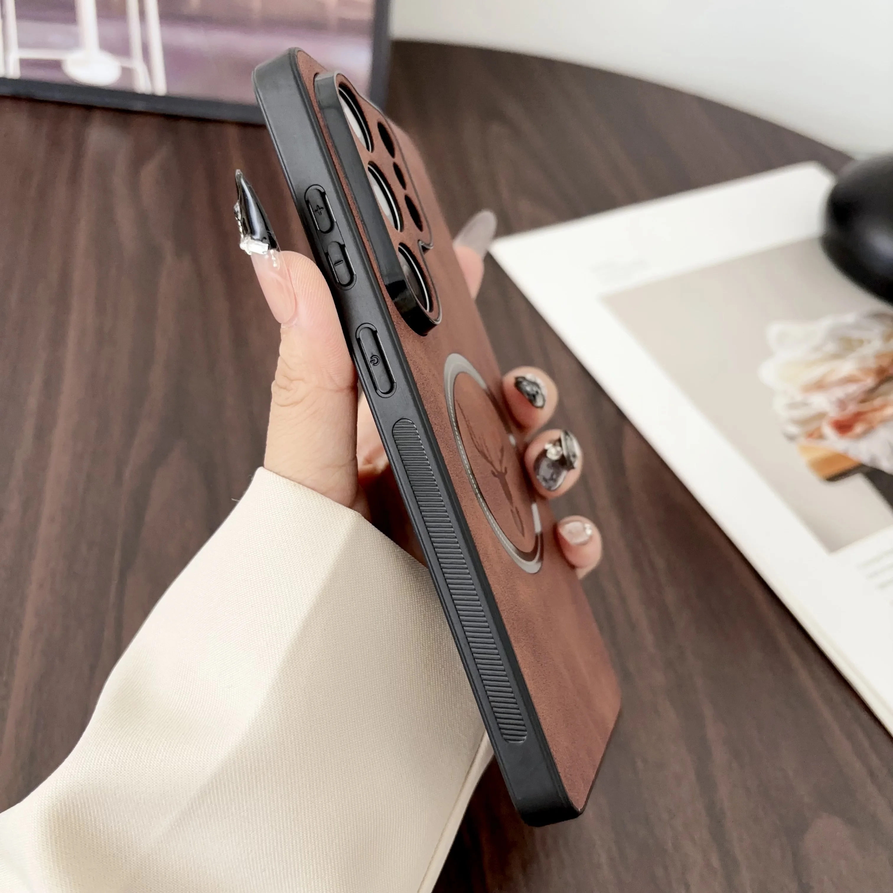 Luxury PU Leather Cartoon Deer Case with MagSafe Wireless Charging Support