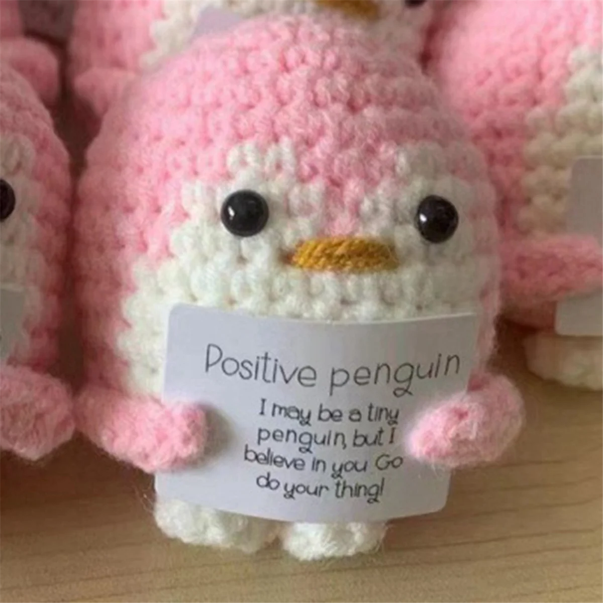 A72I Roll over Image to Zoom in Aeutwekm Emotional Support Penguin Crochet Doll with Positive Card-Cute Crochet Doll Pink