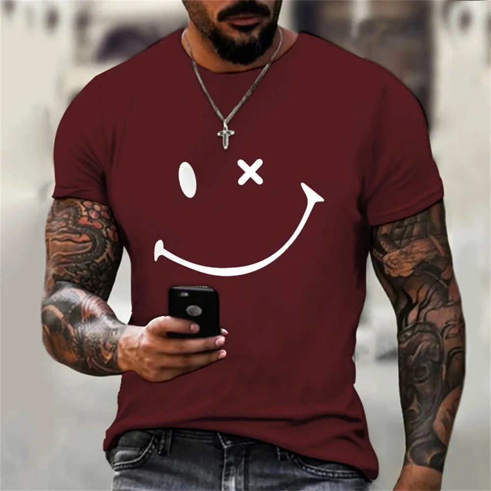 

Men's short sleeved T-shirt, humorous and casual, smiling face, fashionable and minimalist, 3D printed