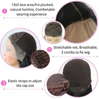 Perruque Lace Front Wig Synthétique HD Sans Colle, Cheveux Longs et Lisses, Noirs Naturels, Pre-Plucked, Fibre de Degré de Chaleur, pour Femme 6