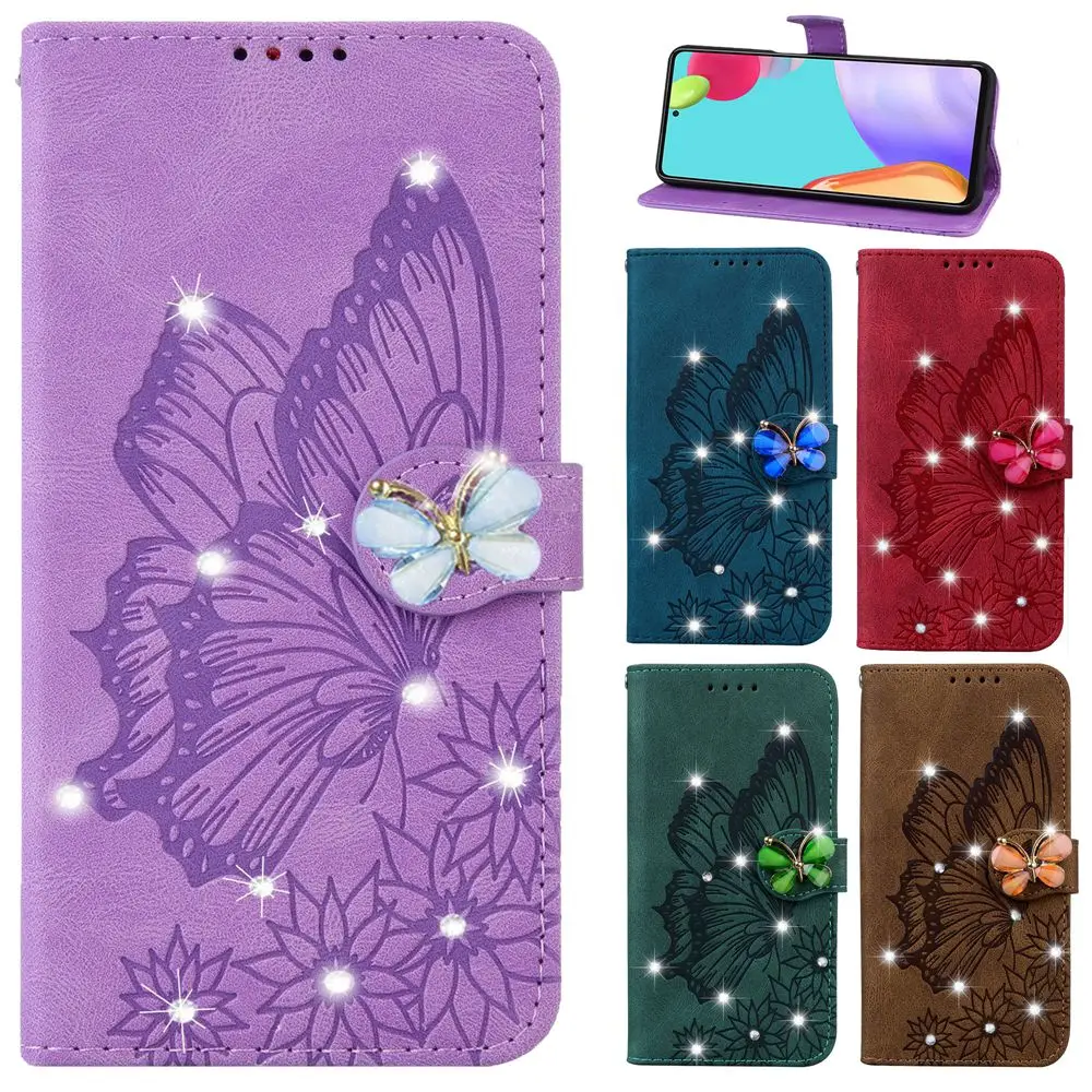 Sparkling Butterfly 3D Leather Flip Wallet Case