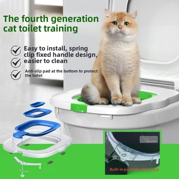 Kit di addestramento per toilette riutilizzabile per gatti - Sistema di tappetino per lettiera passo dopo passo con base antiscivolo e strumenti per la pulizia Vasino per gatti