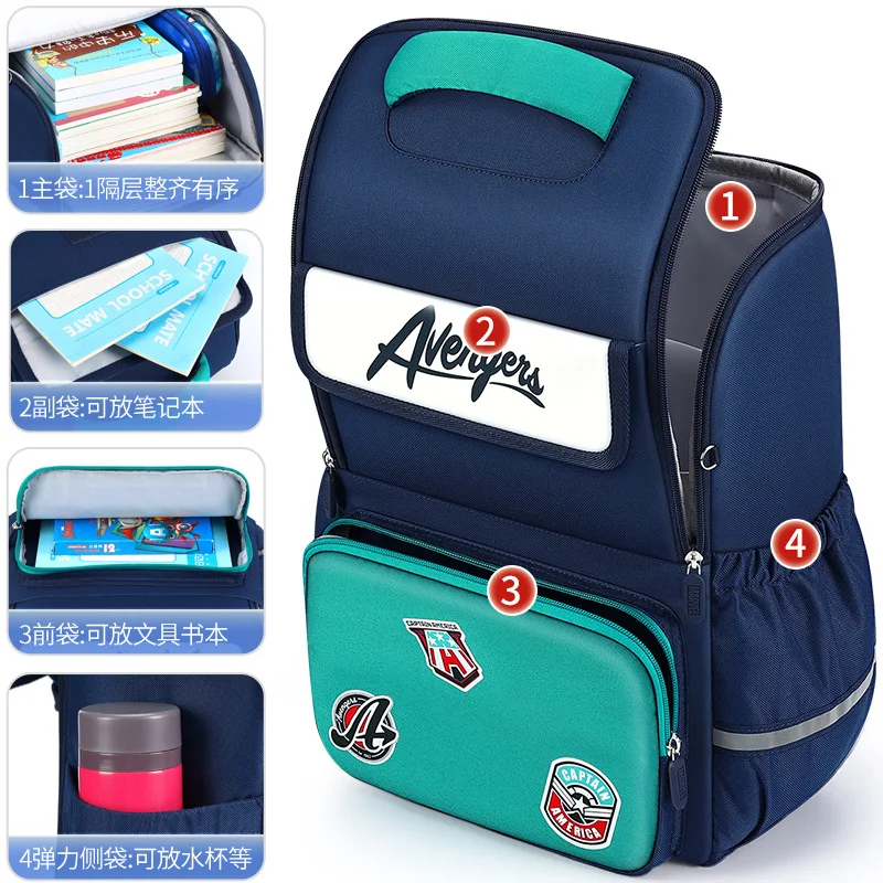 Genuine Disney New School Bags For Boys Grade 1-4 Primary Student Shoulder Orthopedic Backpack Iron Spider Man Captain Mochilas