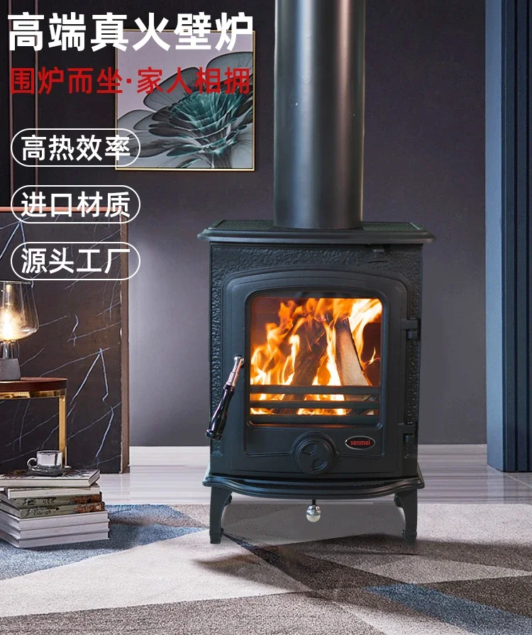 

Cast iron true fire fireplace, burning wood and firewood for heating, burning fire, homestays, villas, rural decoration