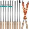 Kabab Koobideh Skewers 2.3cm Wide Flat Stainless Steel Grilling BBQ Skewer Reusable Barbecue Skewers Flat Stick with Wood Handle 1