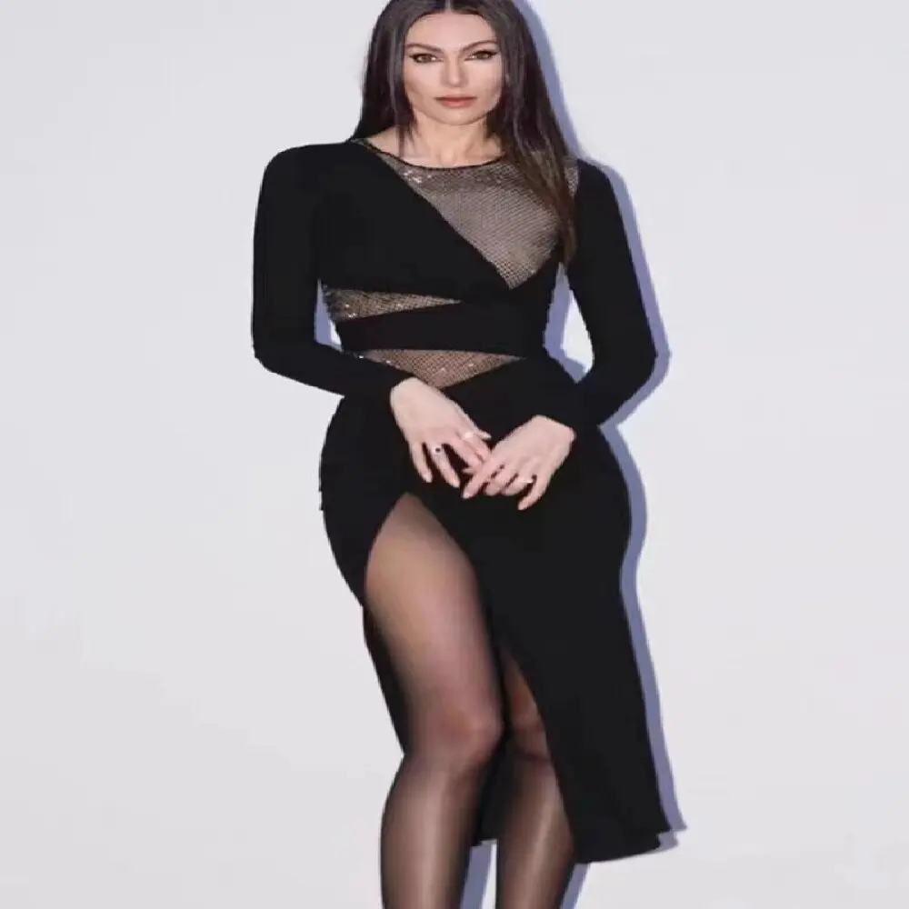 

Новейшие осенние наряды, модное Сетчатое платье, полупрозрачная длинная юбка, женское вечернее платье знаменитости, сексуальная личная одежда