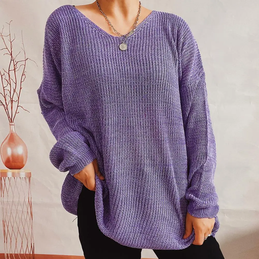 

Knitted Sweater Knitting V Neck Loose Fit Long Sleeves Stretchy Thin Style Women Oversized Slouchy Ribbed Knit Jumper Pull Femme