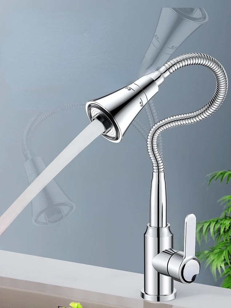 Stainless Steel Ball Bearing Universal Rotating Single Hot and Cold Kitchen Washing Dish Basin Faucet Into The Wall Household