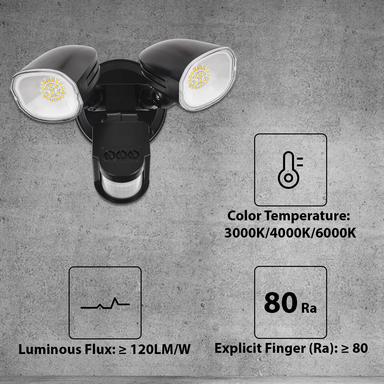 Motion Sensor Lights 2-Head Wall Light with Infrared Induction LED Light IP65 Waterproof 6000K Outdoor Sports Courtyard