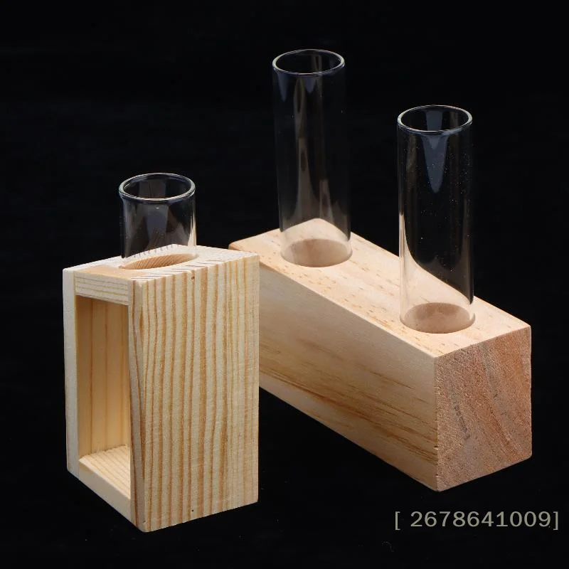 Elegant Glass Test Tube Vase with Wooden Stand for Plant Propagation and Home Decor