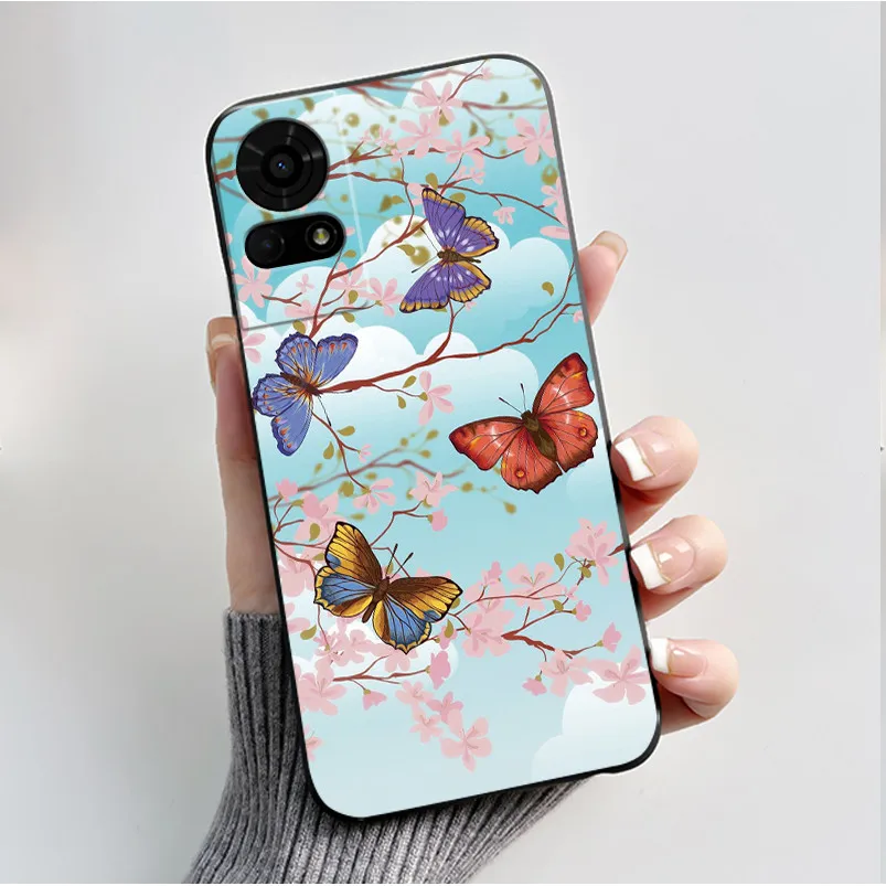 Luxury Butterfly Flowers Black Shockproof Soft Silicone Bumper Phone Case