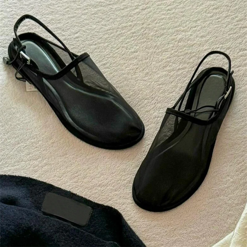 2025 새로운 플랫 신발 샌들 여성 고품질 패션 백 여행 스트랩 Sandalias 메쉬 통기성 여름 캐주얼 슬라이드 슬리퍼