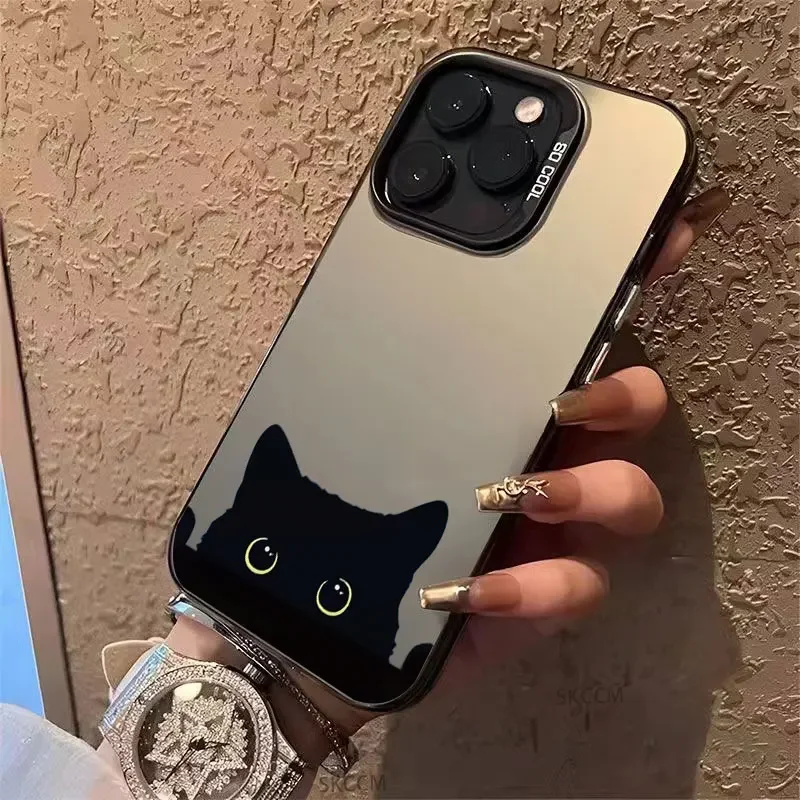Cute Black Cat Pattern Shockproof Matte Phone Case with Plating Design